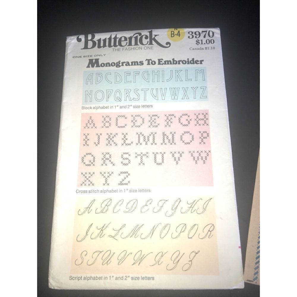 Butterick One Size Only Monograms to Embroider 3970 Pattern (BB-1)